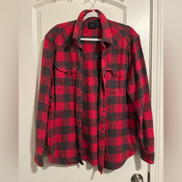 Lucky Brand buffalo knit red and grey flannel button down shirt - Picture 3 of 5